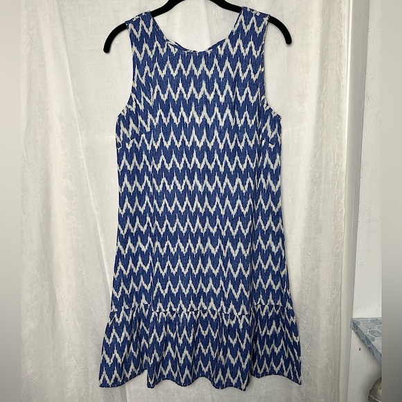 3/$20 💥 J.Crew Blue and White Linen Cotton Blend A-Line Sleeveless Dress Small - Picture 3 of 17